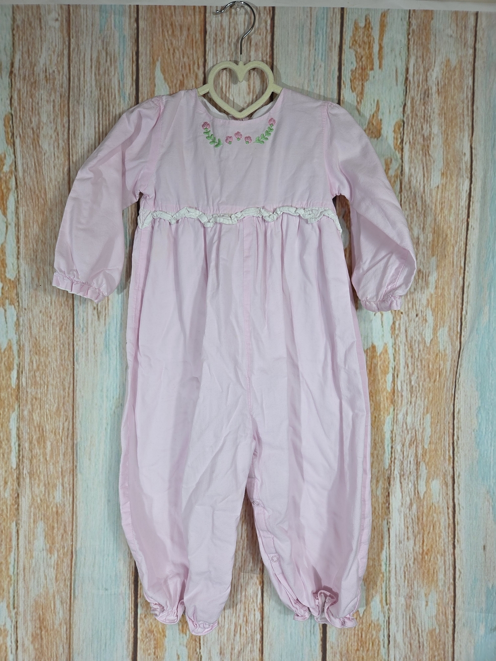 Eliza James Pink Embroidered Girls' Long Sleeve Romper. Sz 3t